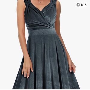 Grace Karin Black Velvet V- Neck Fit and flare dress Size Medium